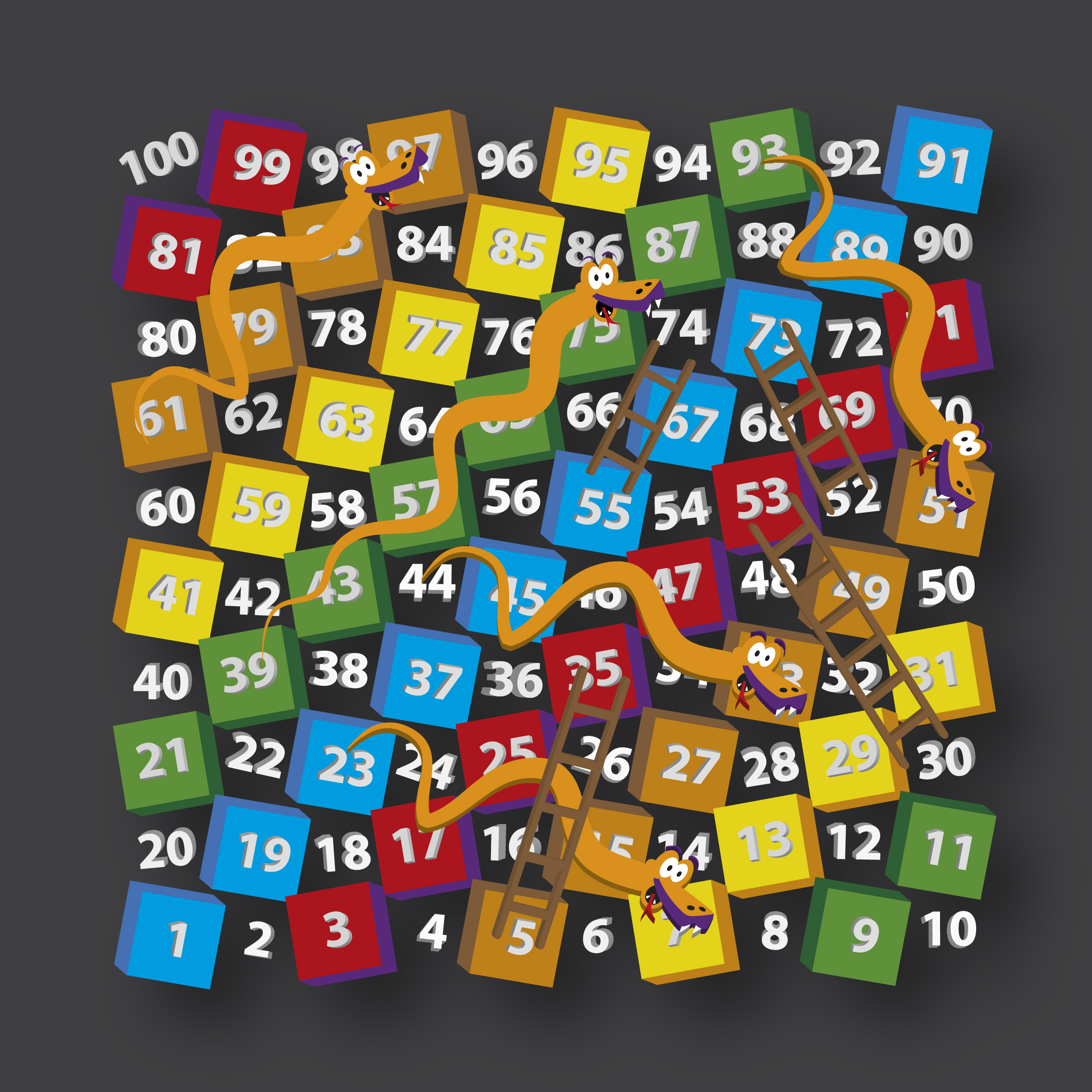 3D 1-100 Snakes & Ladders